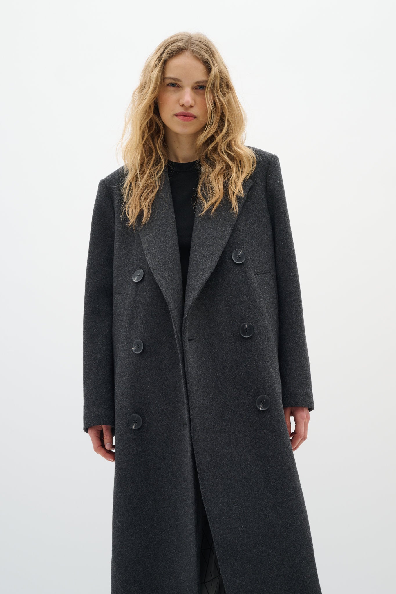 Yunah Long Coat Dark Grey Melange