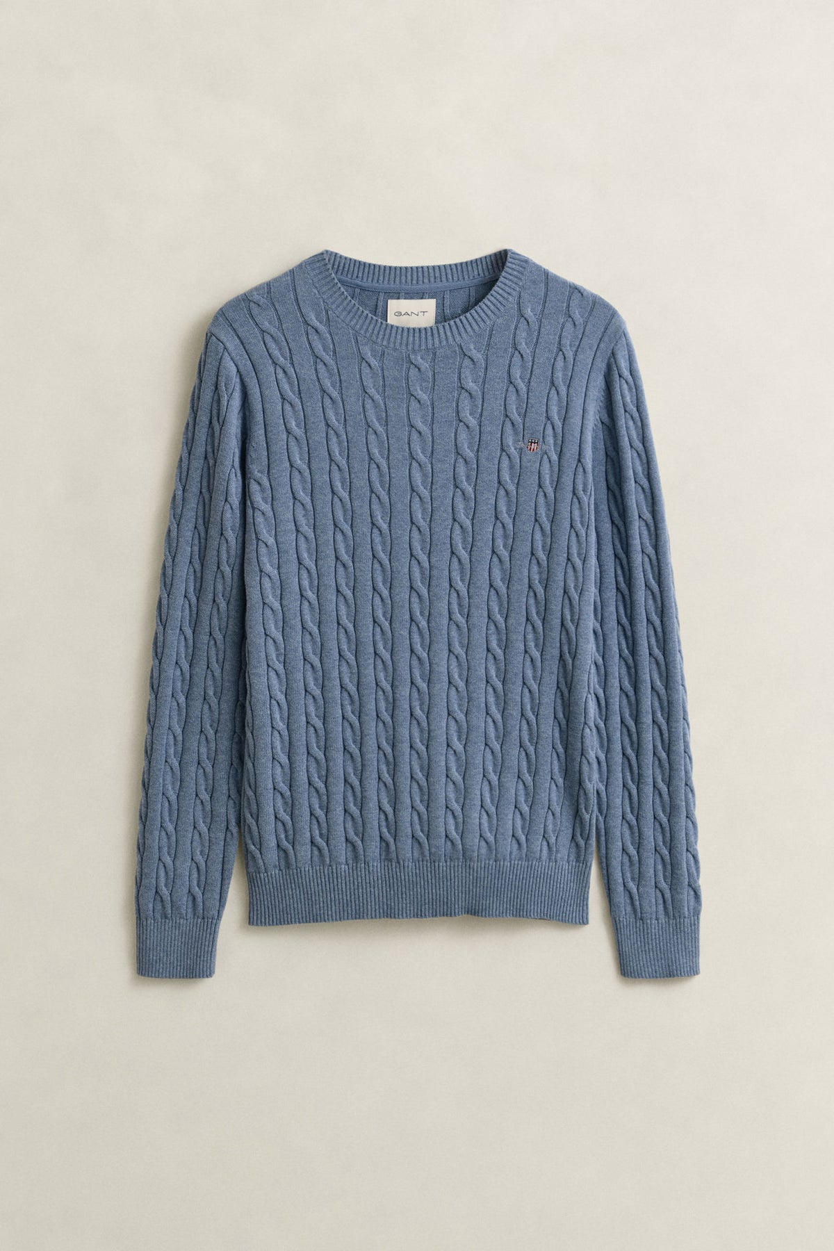 Cotton Cable C-Neck Faded Denim