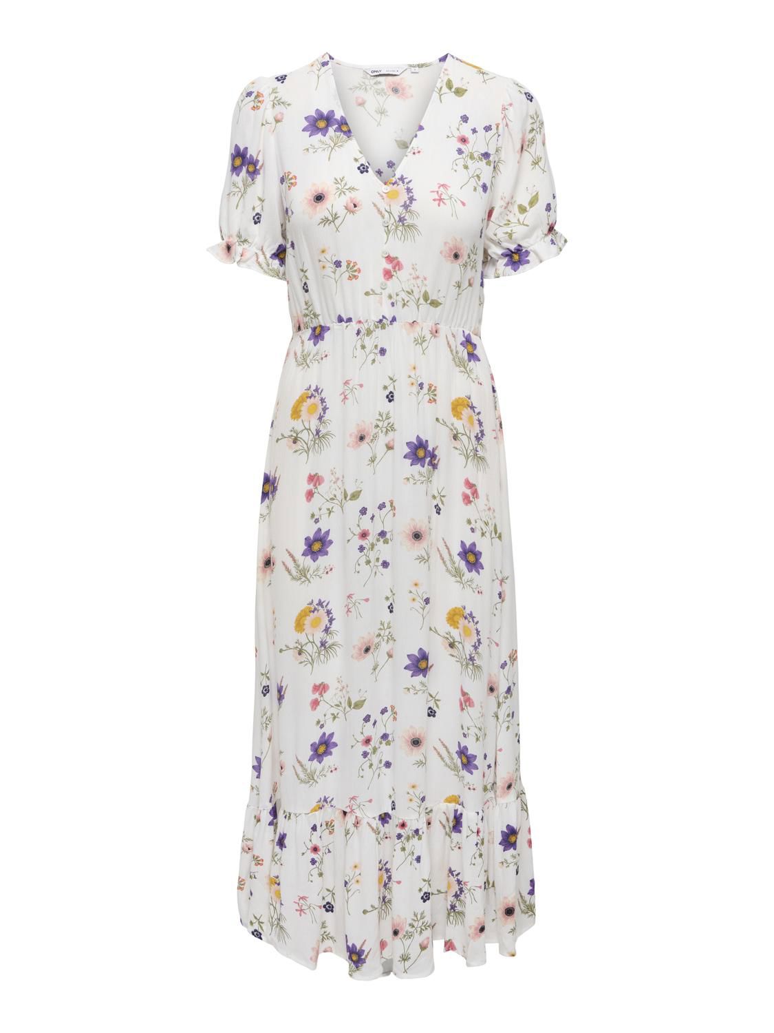 Onlchianti S/s Long Dress Cloud Dancer/Favorite Flower