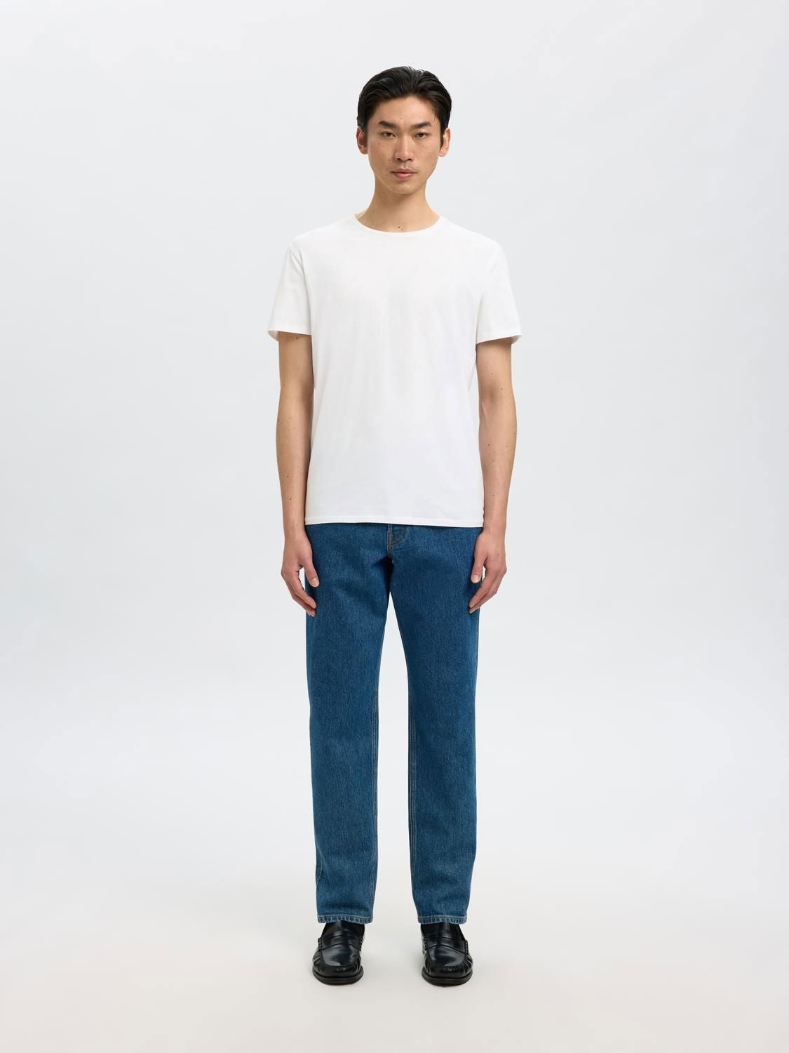 SLHNEW PIMA SS O-NECK BRIGHT WHITE