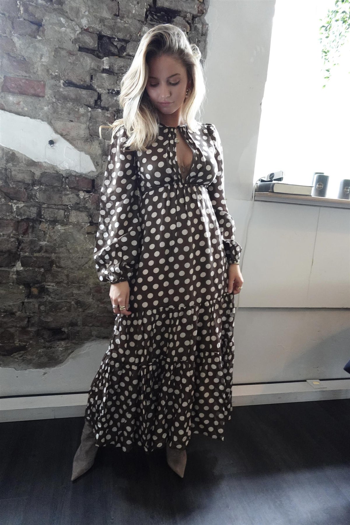 Striped Organza Midi Dress Dots