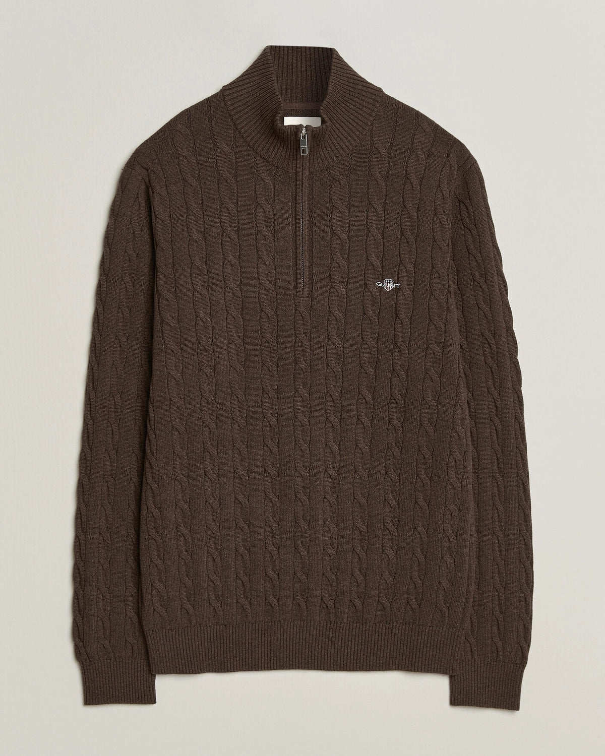 Cotton Cable Half Zip black brown melange