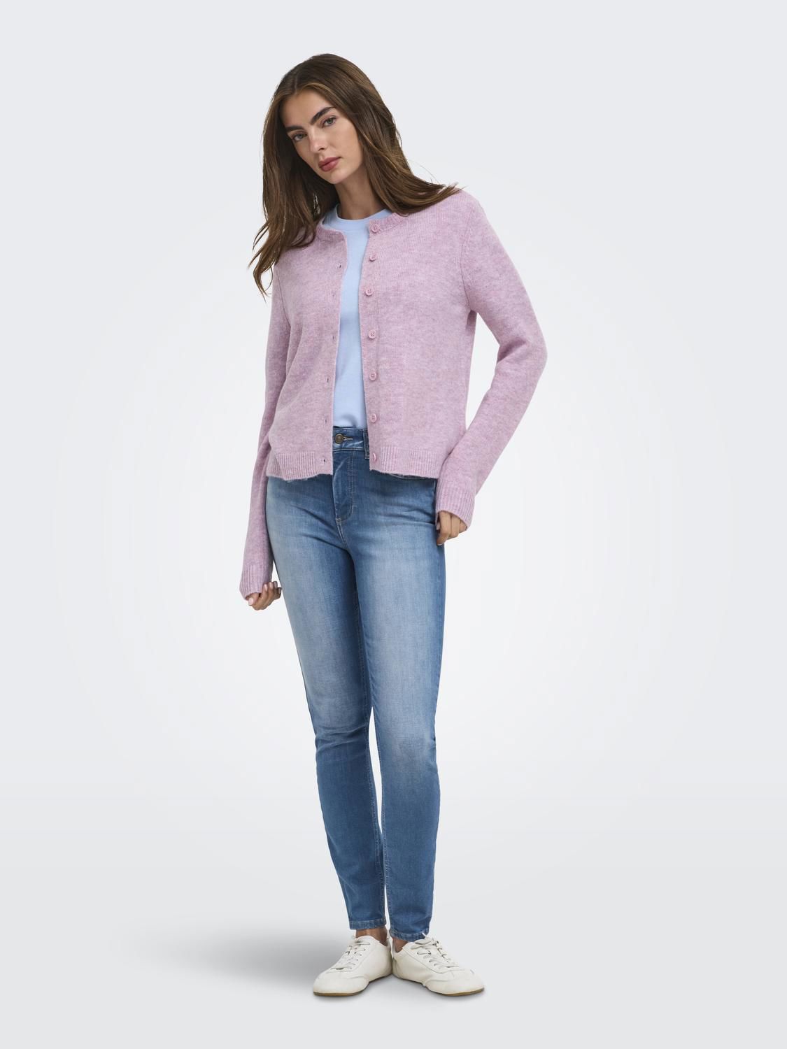 Onlolivia Ls O-Neck Cardigan Cc Rose Smoke Melange