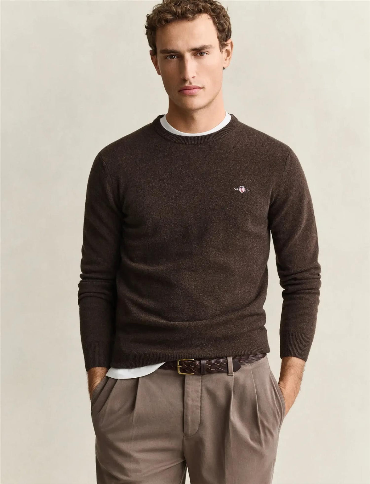 Superfine Lambswool C-Neck Dark Brown Melange
