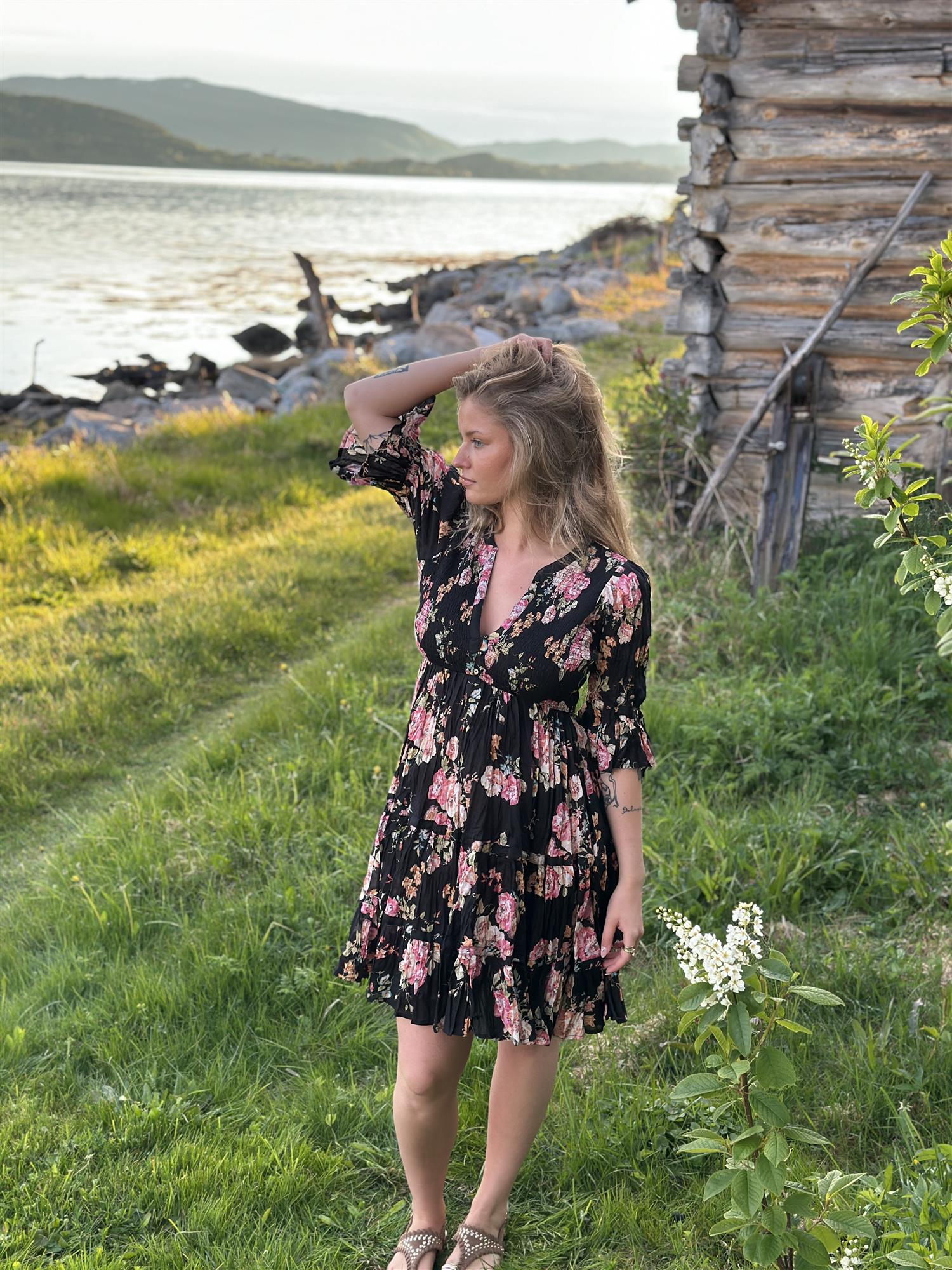 Twisted Mini Dress Midnight Blossom