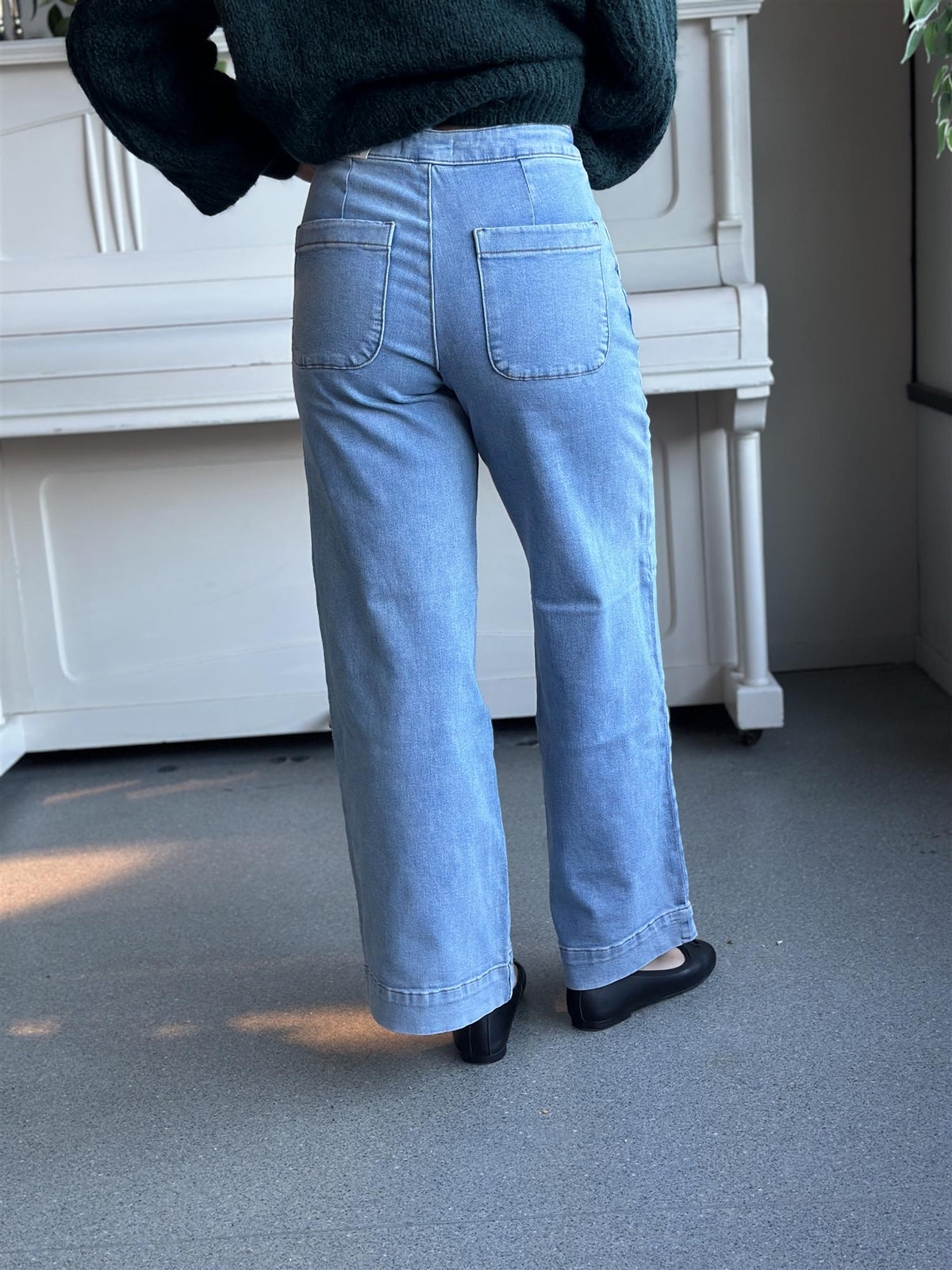 Madison HW Button Wide Jeans Light Blue Denim