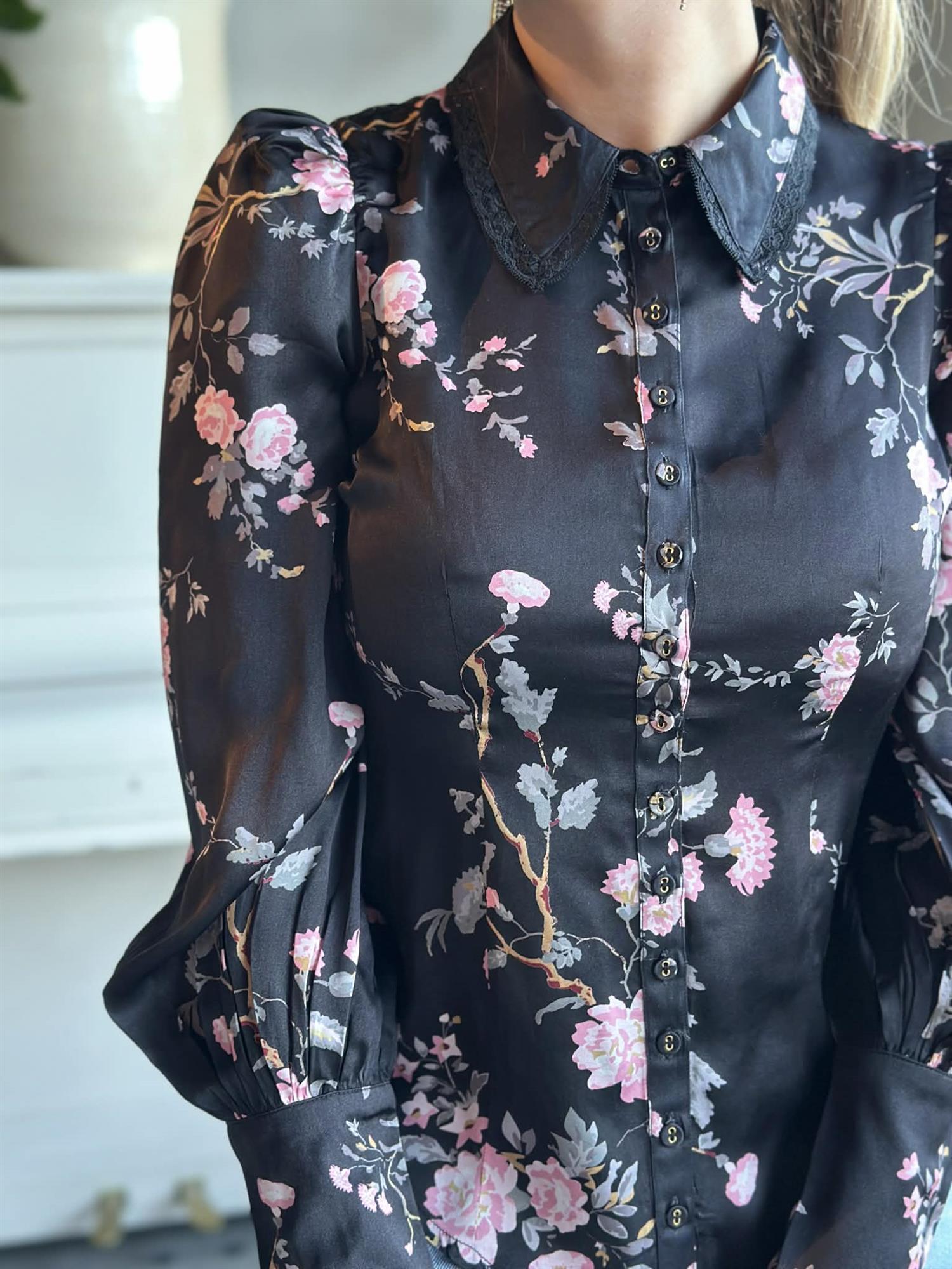 Satin Blouse Midnight Garden