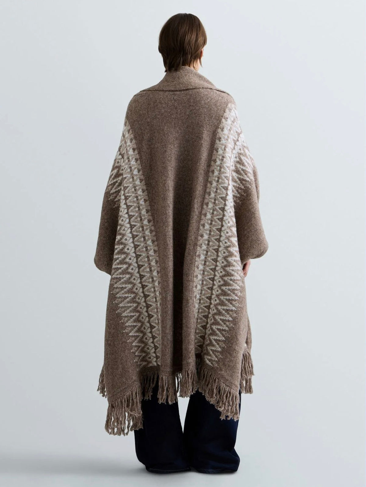 Long Pocho With Attached Scarf Nut Melange/Light Talpe Melange