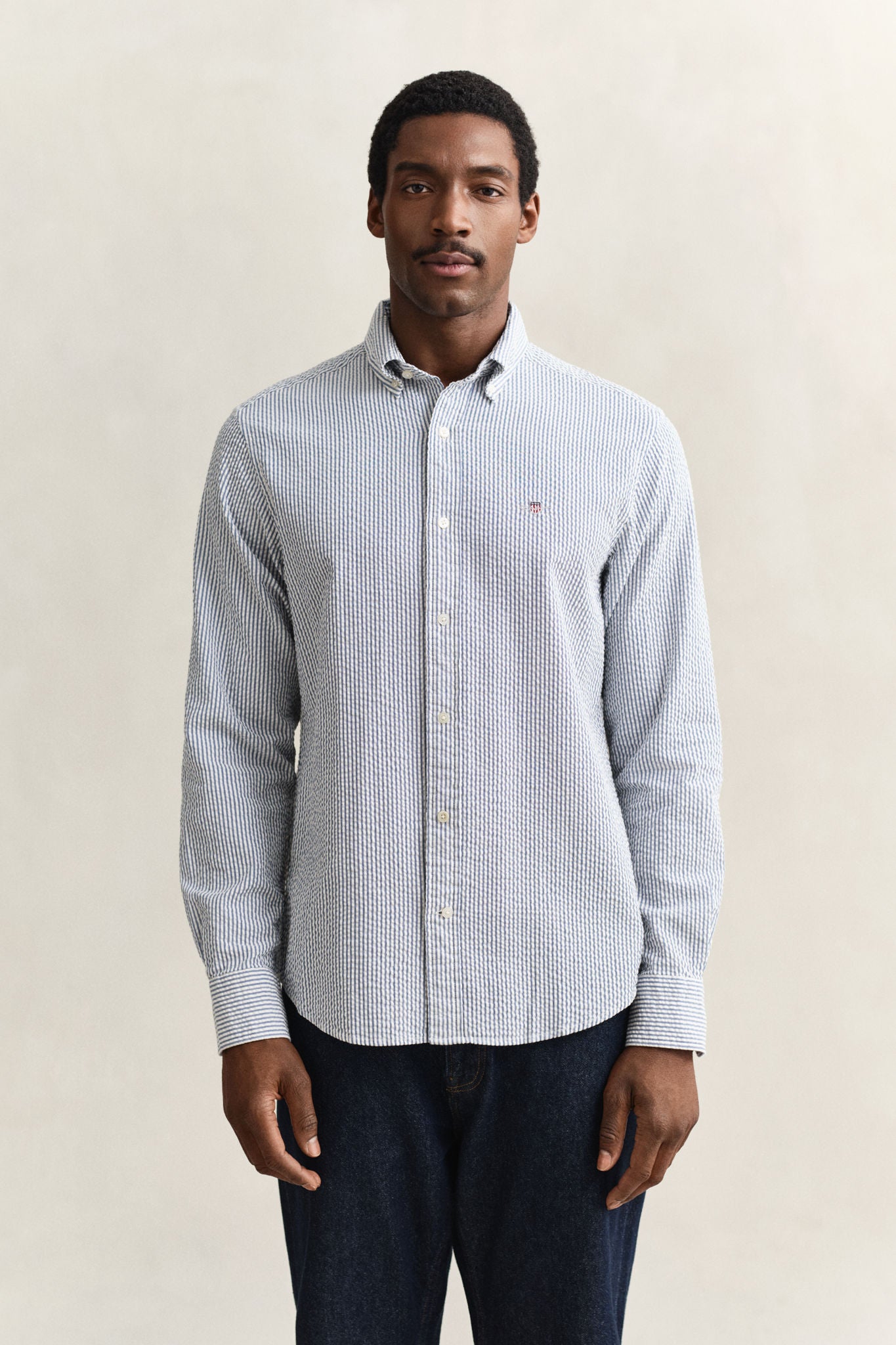 Reg Seersucker Stripe Shirt Vintage Blue