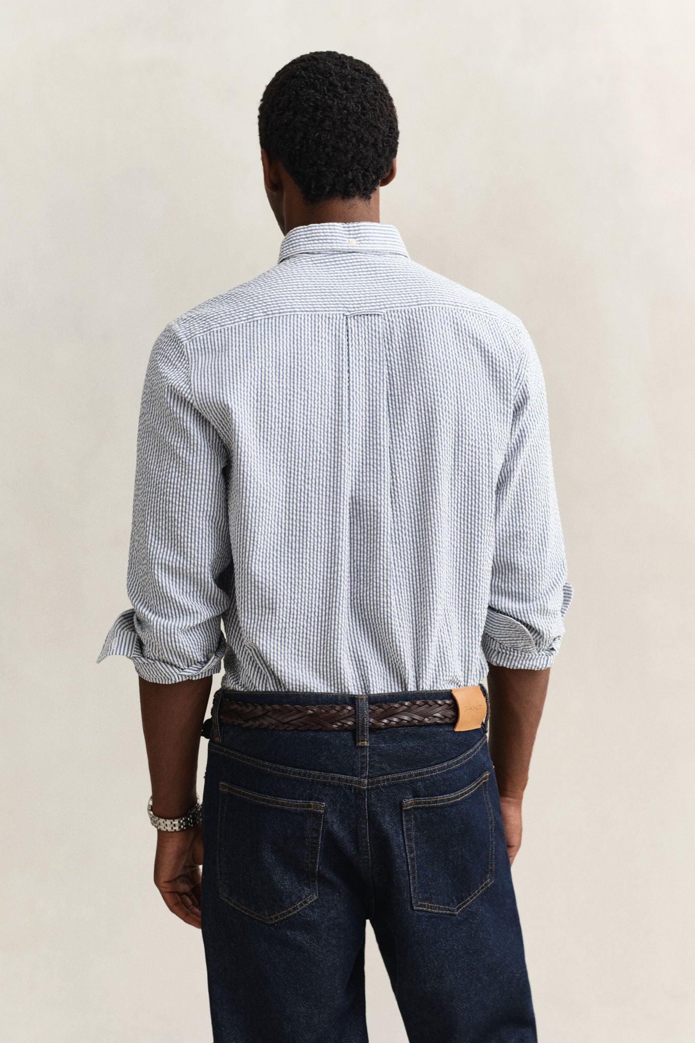 Reg Seersucker Stripe Shirt Vintage Blue
