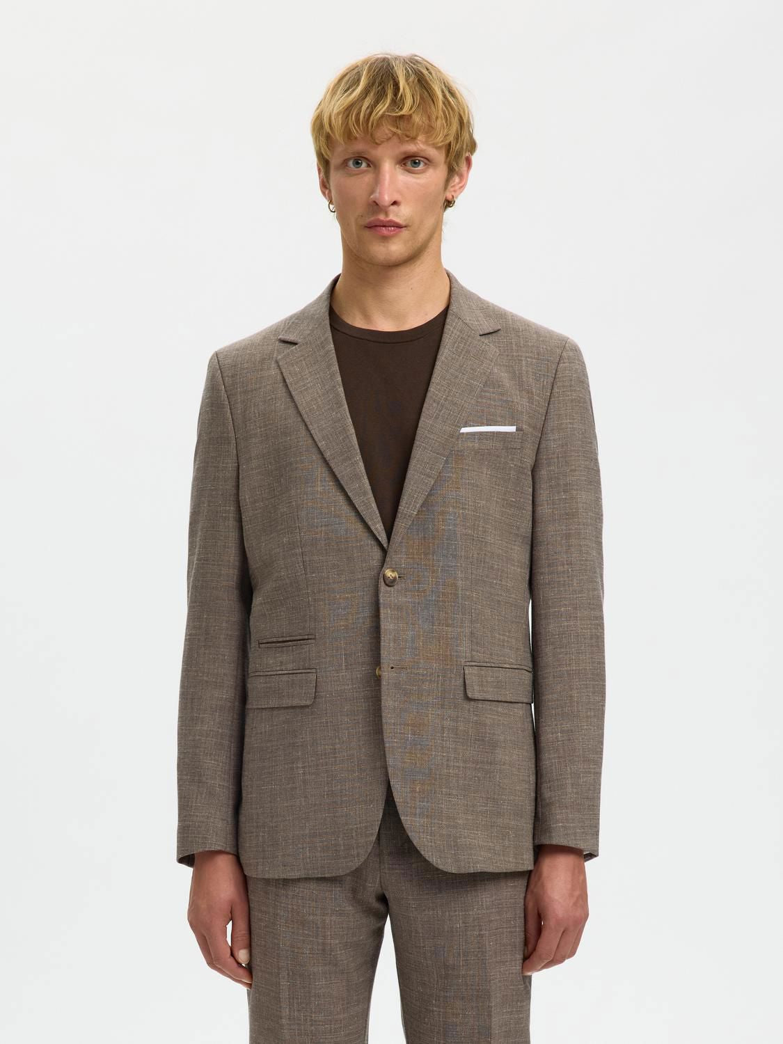 Slmslim-Oasis Linen Blazer Dark Sand Melange