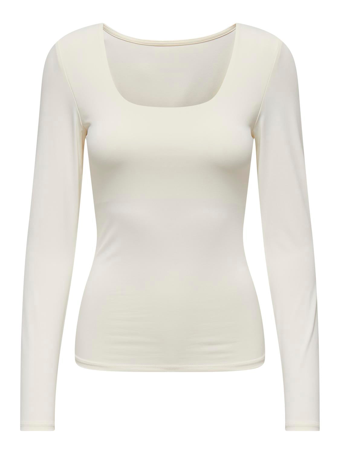 OnlEa L/S 2-way Deep Neck Top Cloud Dancer