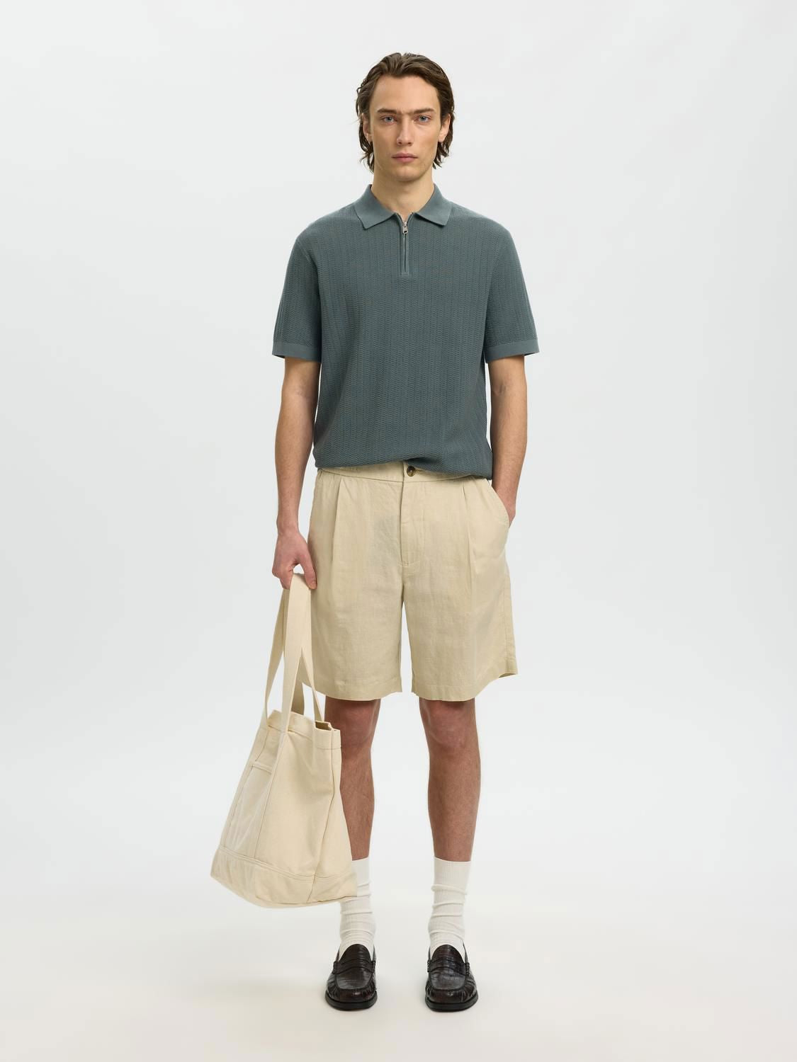 Slmcran Ss Knit Structure Zip Polo Noos