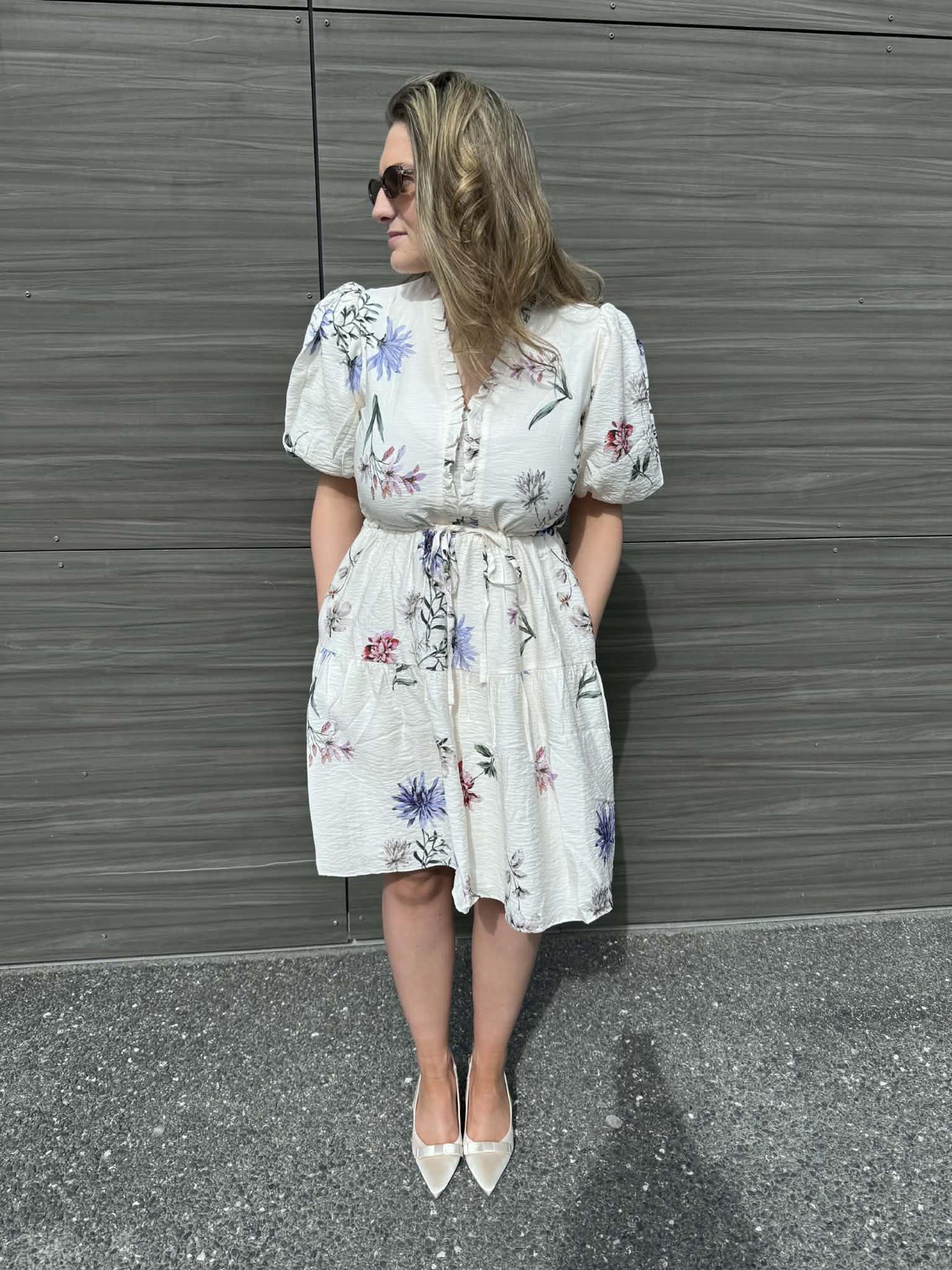 Sandy Dress Cream Flower Print