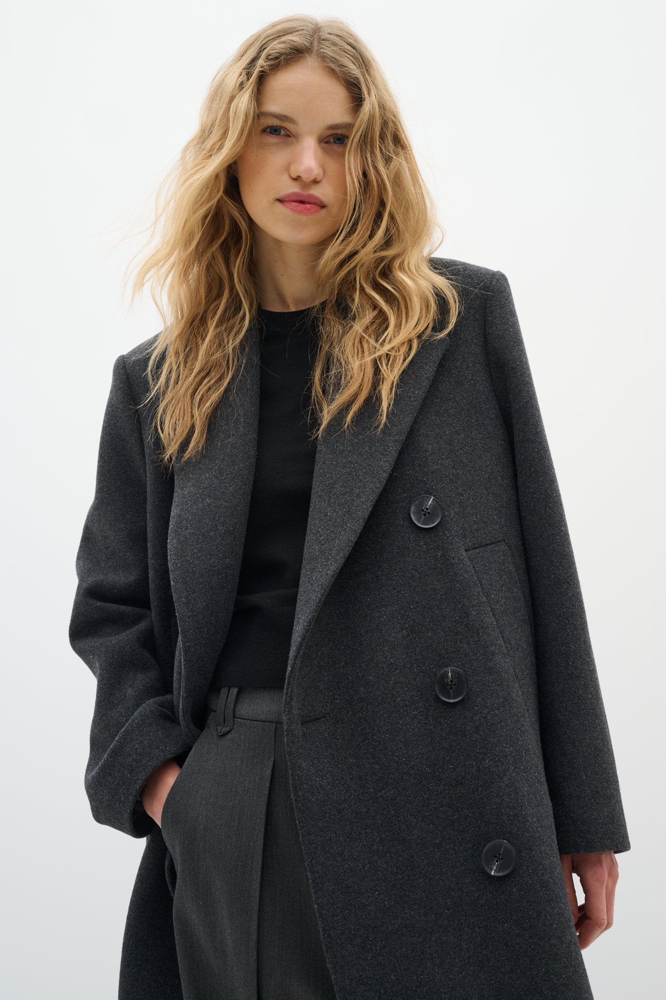 Yunah Long Coat Dark Grey Melange