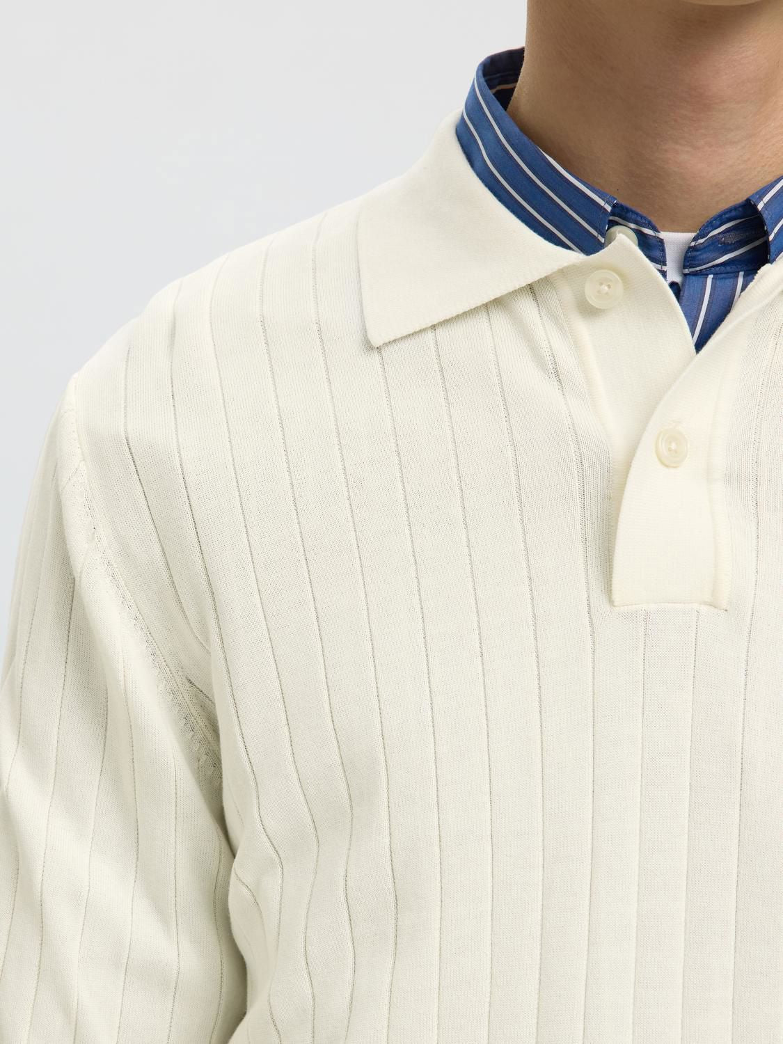 Slmtorino Ls Knit Rib Polo Egret
