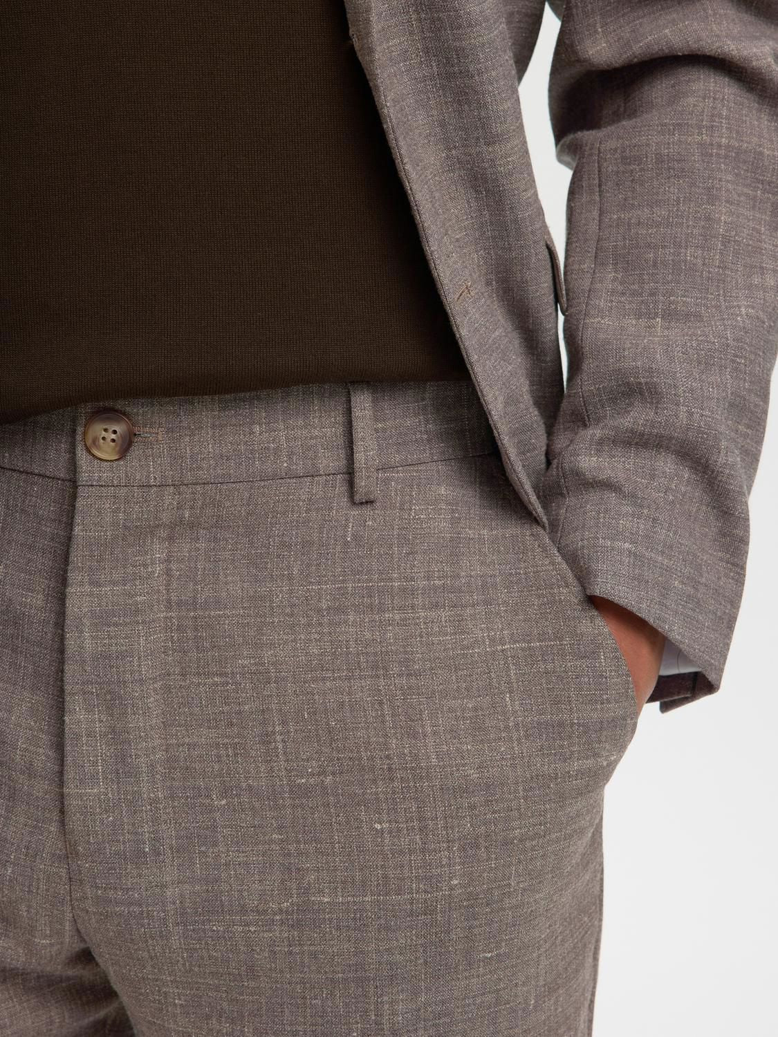 Slmslim-Oasis Linen Trousers Dark Sand Melange