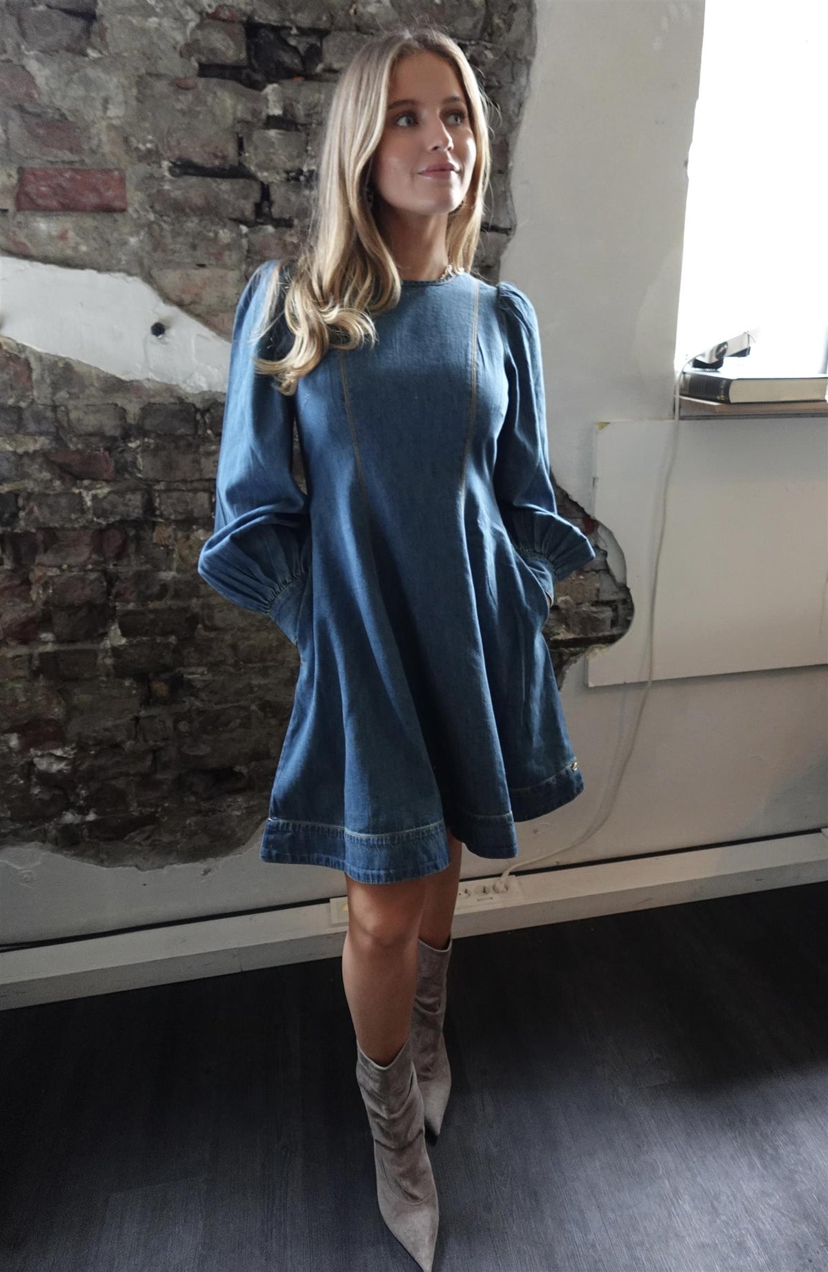 denim fitted dress