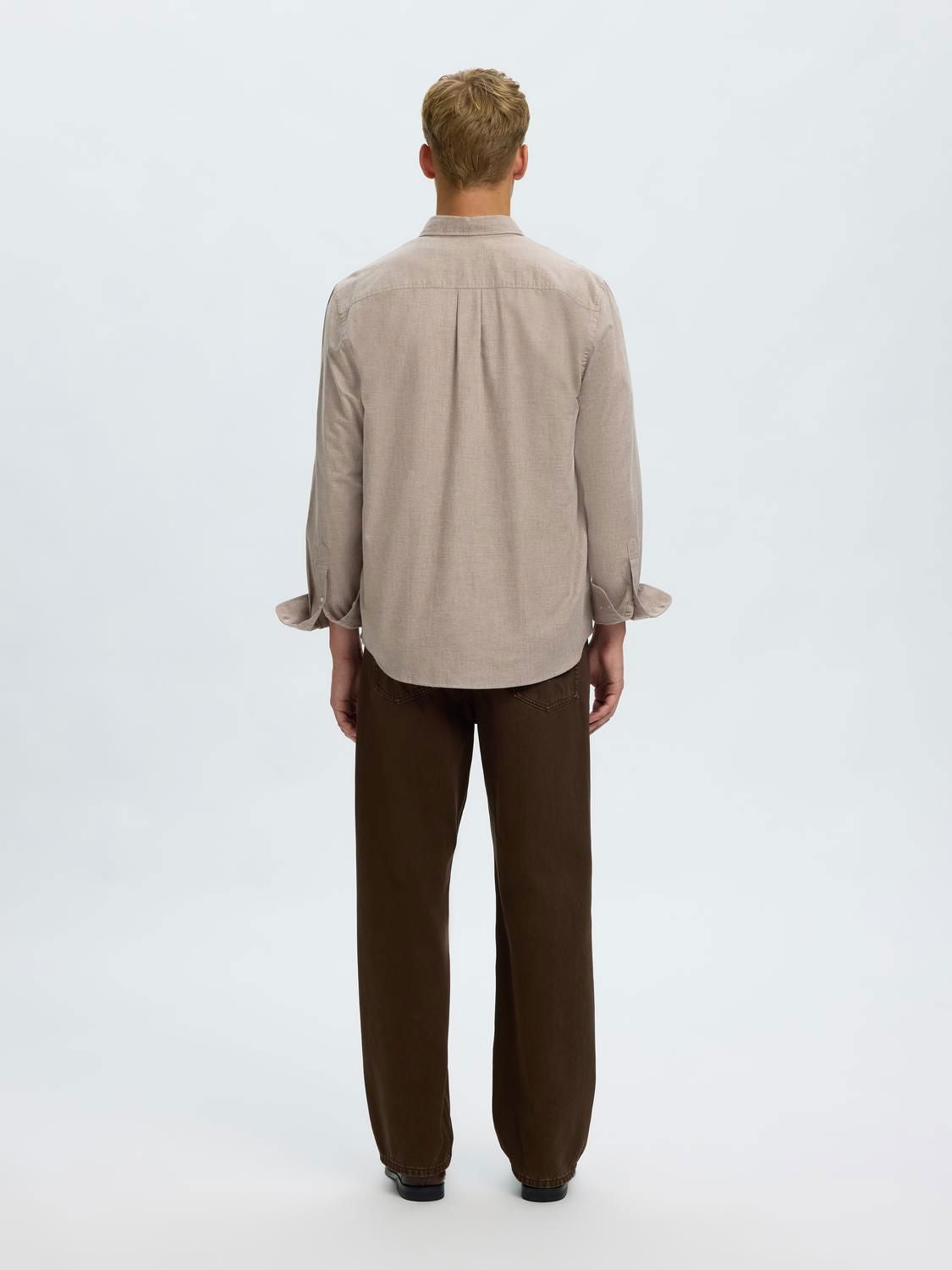 Slmcole-Jay Reg Melange Ls Shirt Cornstalk Melange