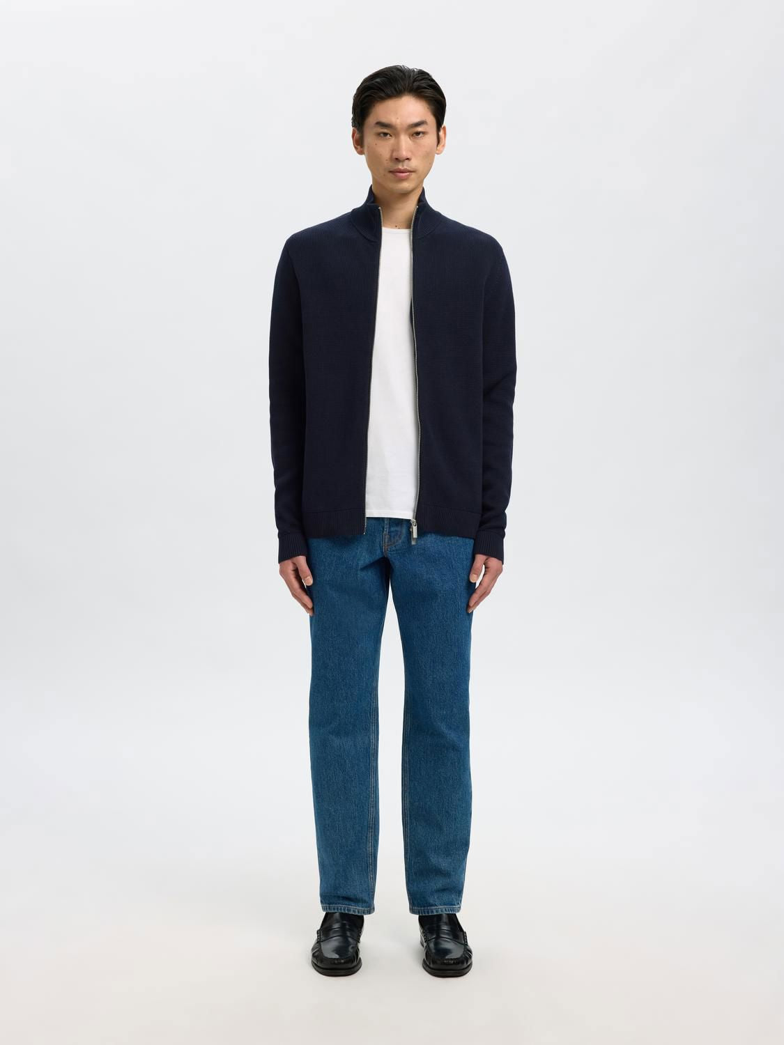Slmdane Ls Knit Reg Struc Full Zip Sky Captain