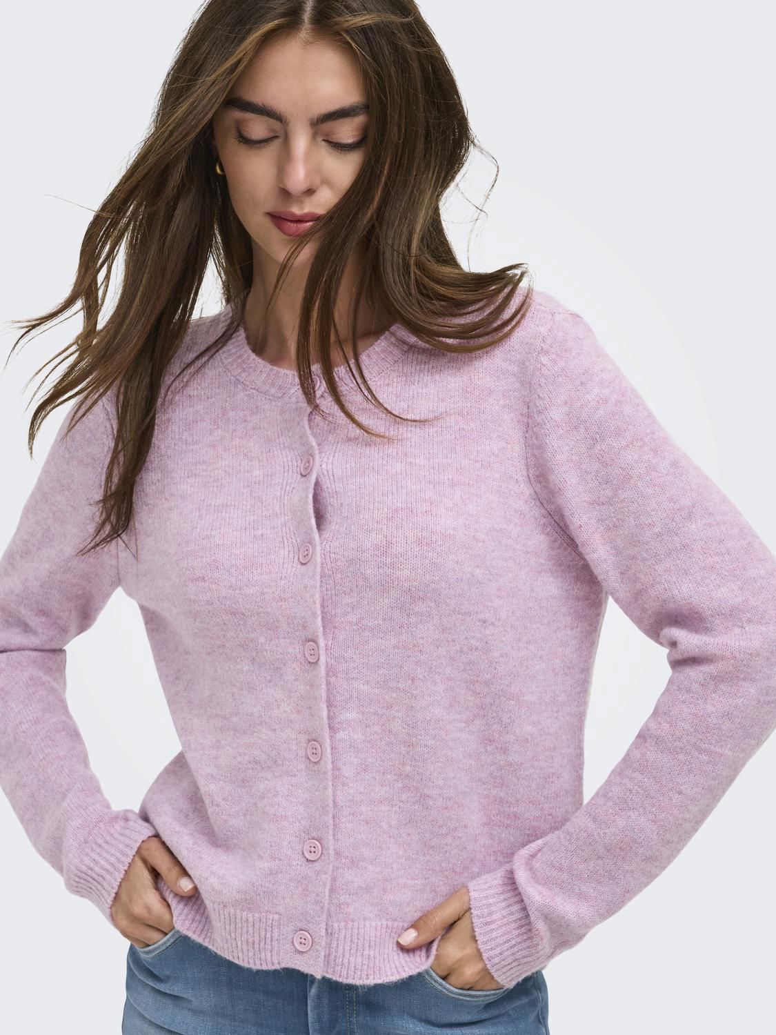 Onlolivia Ls O-Neck Cardigan Cc Rose Smoke Melange