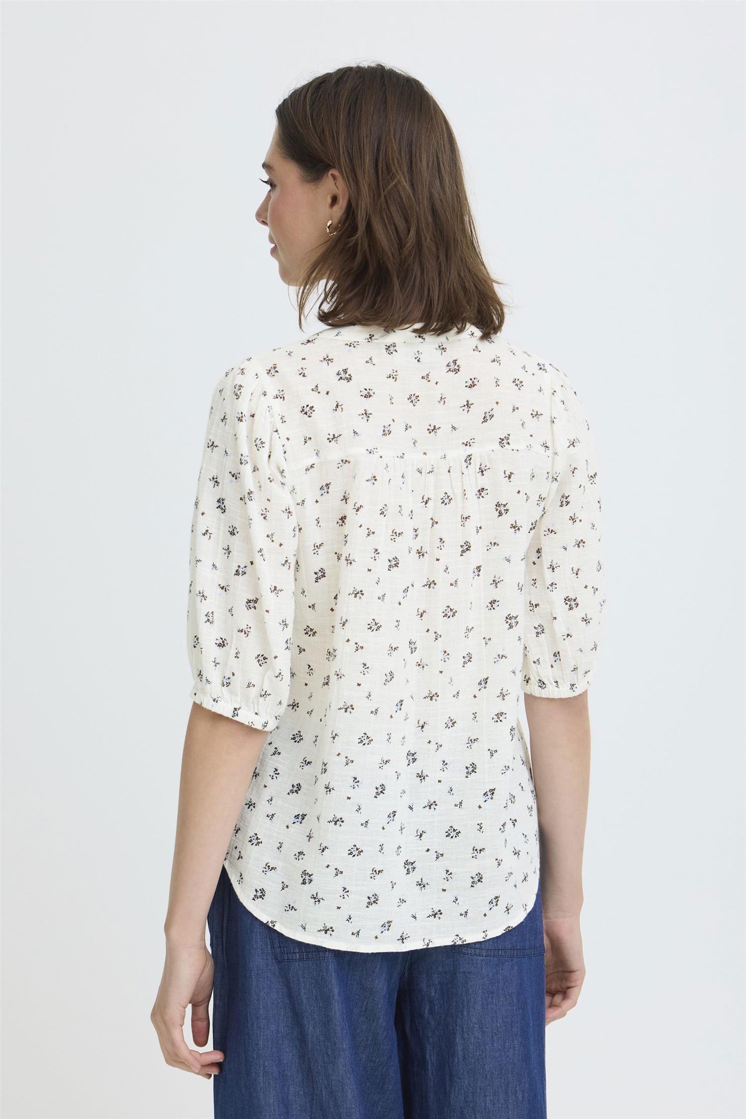 Frbobbi Blouse 1 Cream w Brown Blue Floral