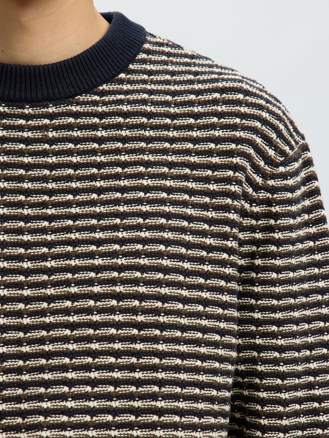 Slmdarrell Ls Structure Crew Neck Sky Captain/Turkish Coffee