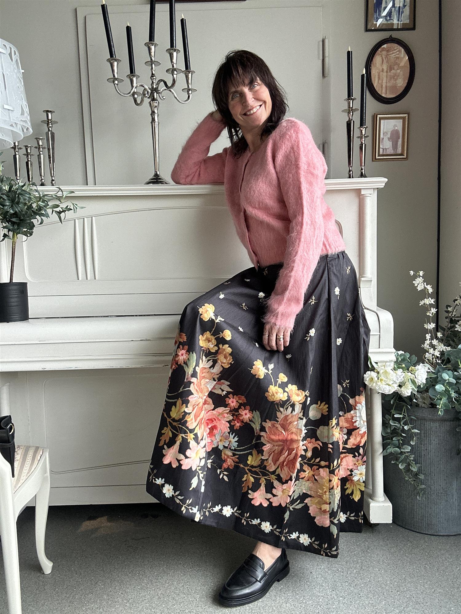 Taffeta Maxi Skirt Midnight Blossom