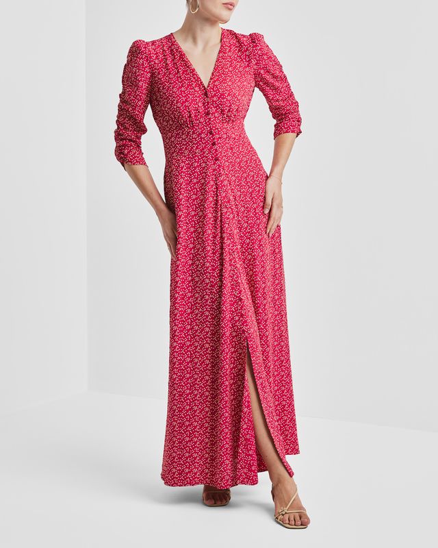 Spring Button-Down Dress Red Dots