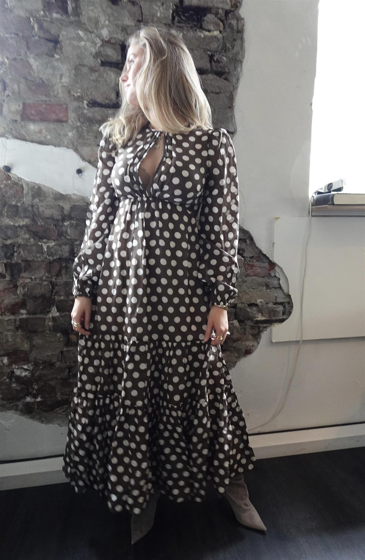 Striped Organza Midi Dress Dots