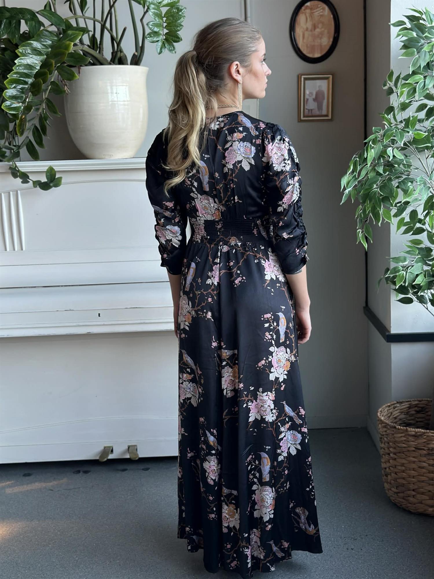 Satin Button-Down Dress Midnight Birds