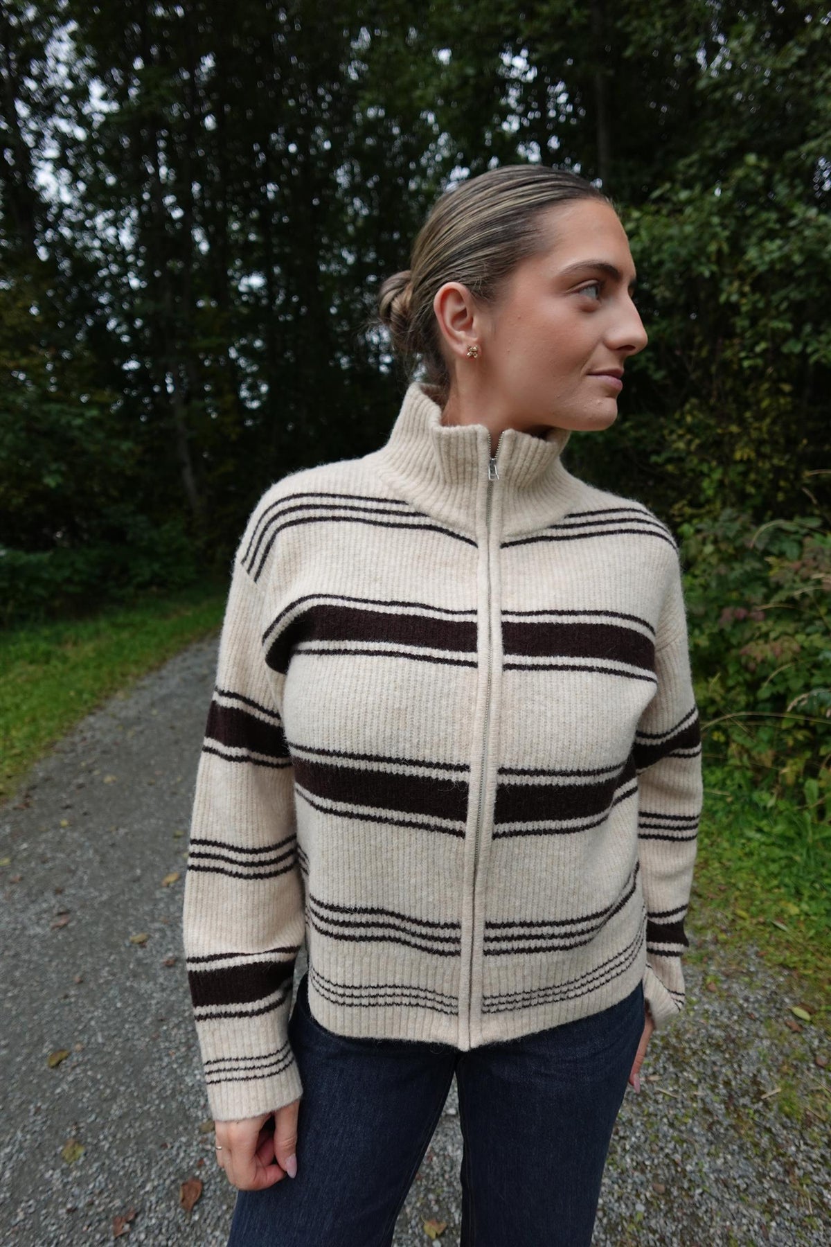 Camiriapw Pullover Off White w Brown Stripes