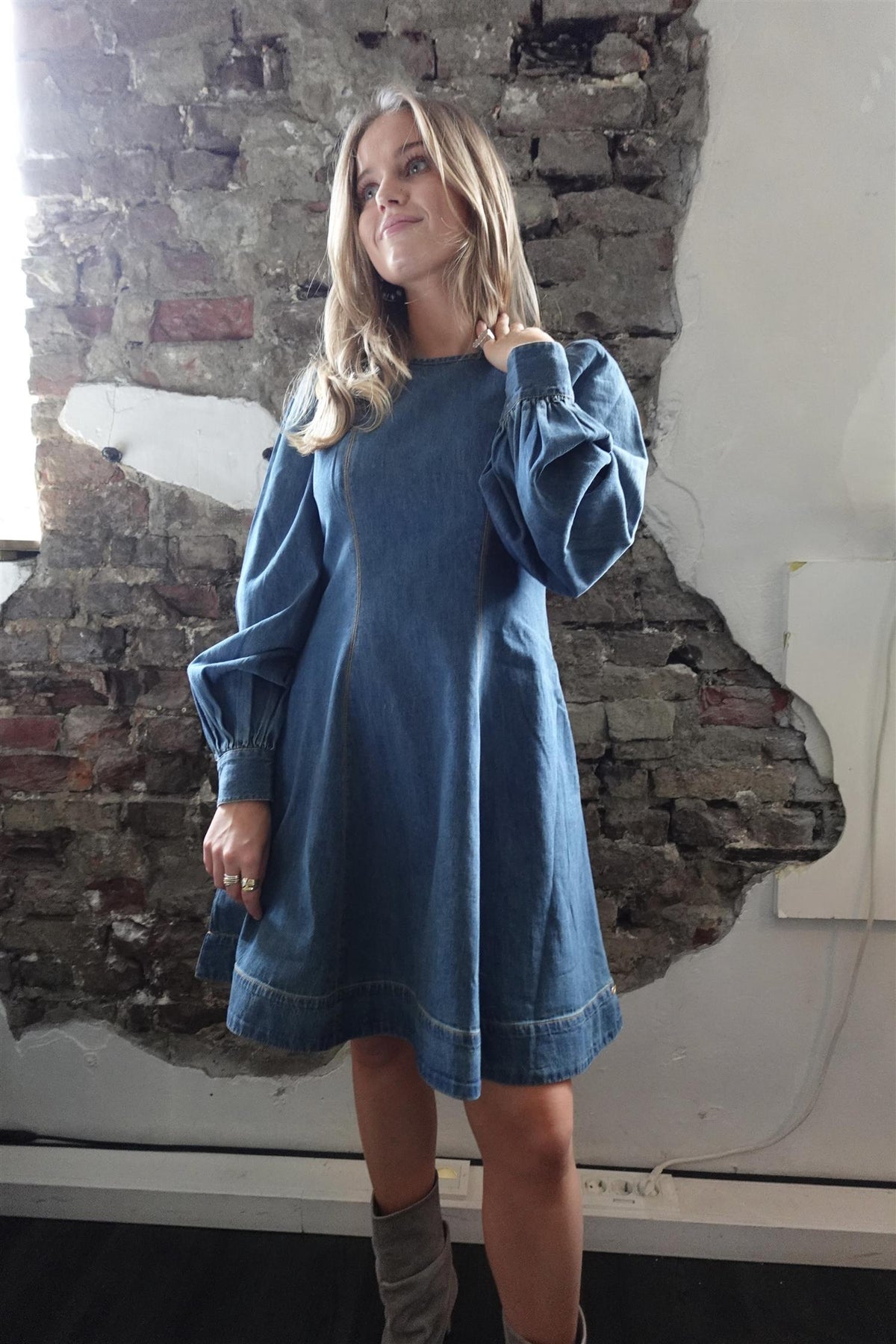 denim fitted dress