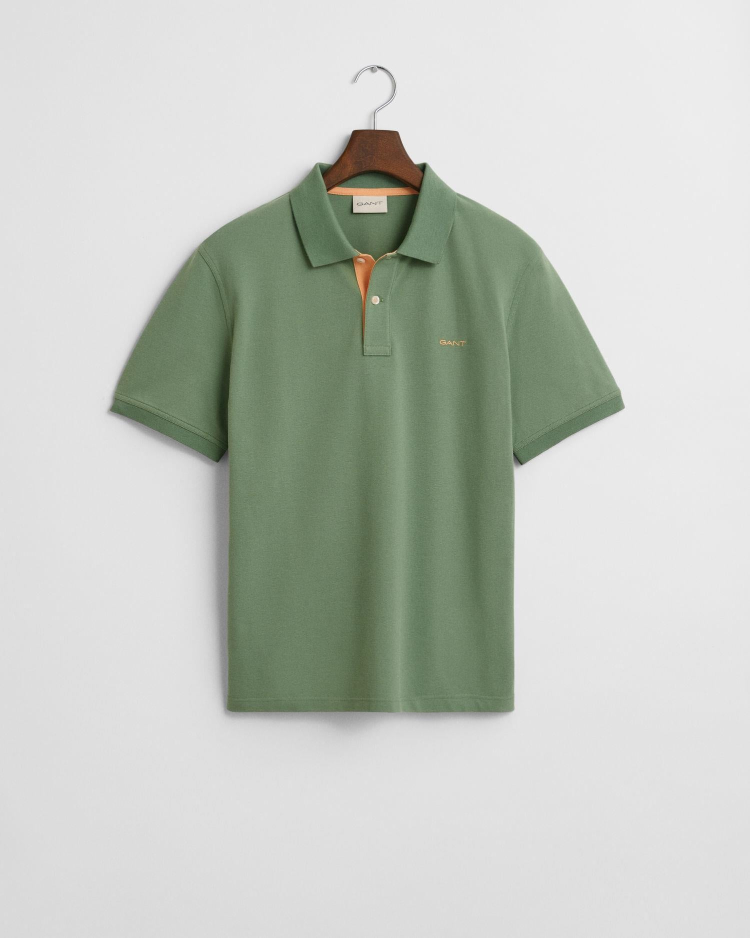Reg Contrast Pique SS Polo Kalamata Green
