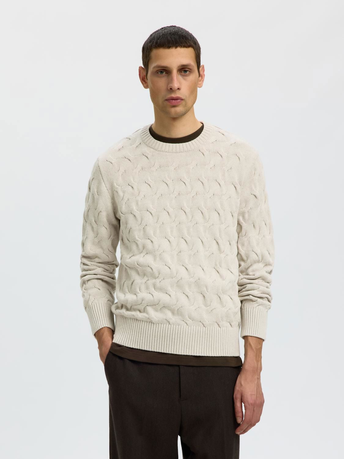 Slmcarlos Ls Cable Crew Neck Noos
