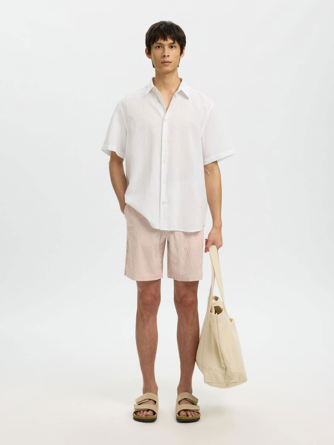 Slmregclaus Clay Linenblend Ss Shirt Bright White