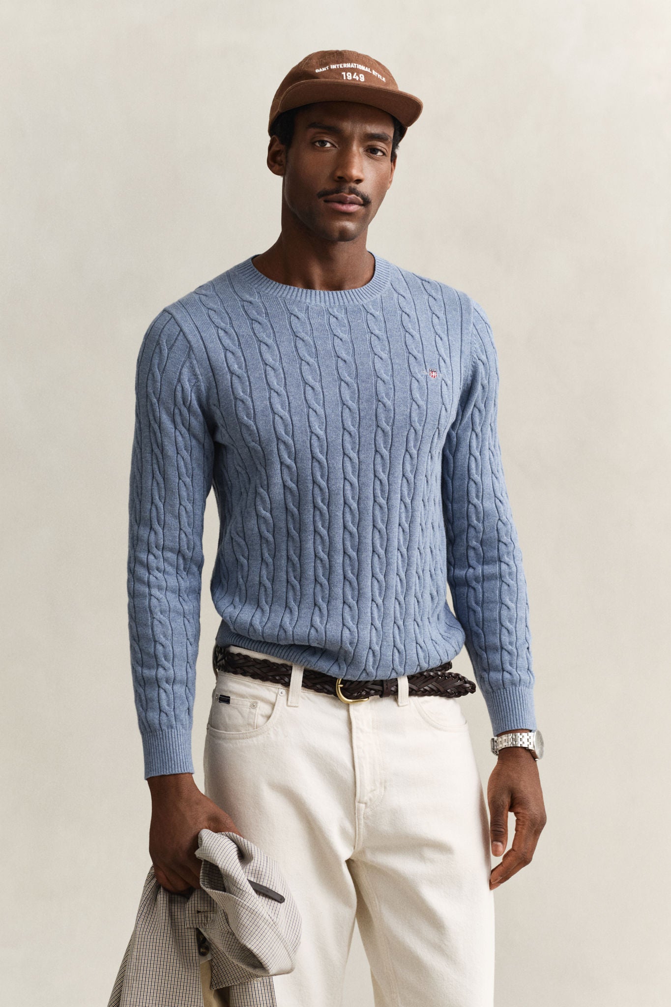 Cotton Cable C-Neck Faded Denim
