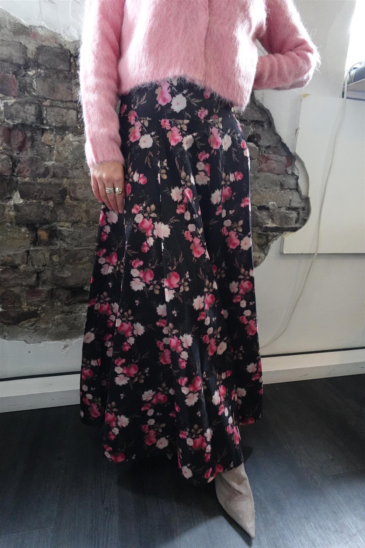 Taffeta Maxi Skirt Falling Flowers