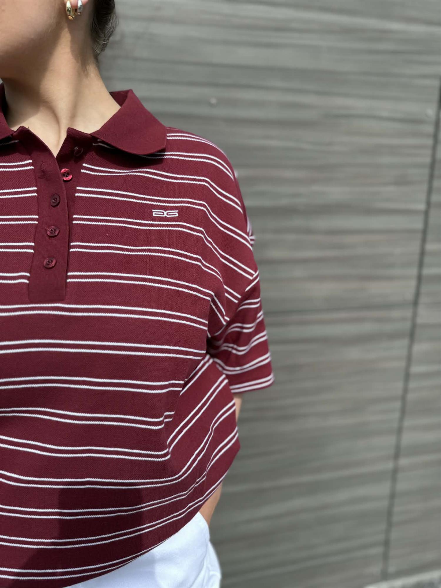 Gzpilova Polo Tee Cabernet Stripe