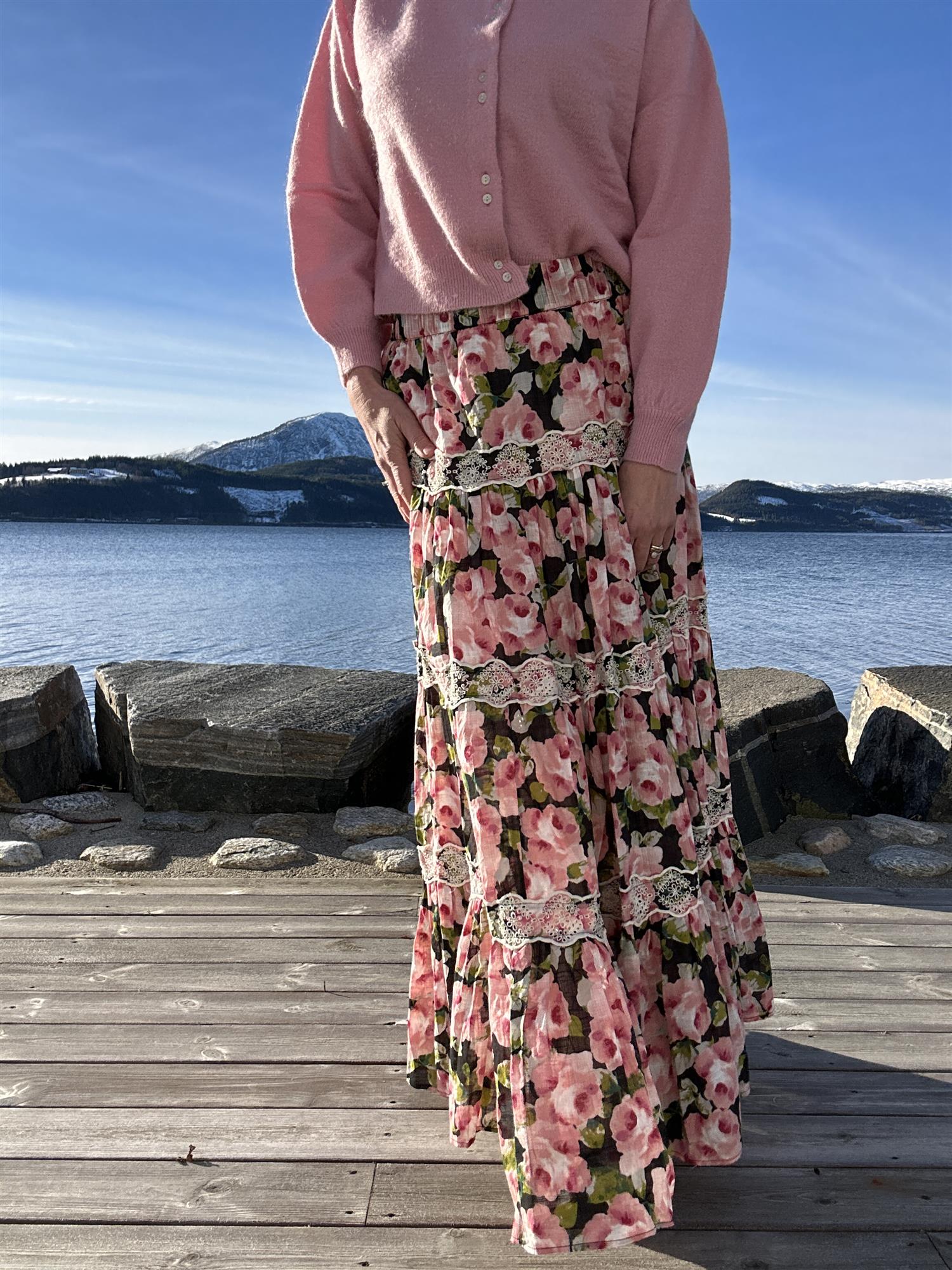 Cotton Slub Skirt Rose Bouquet