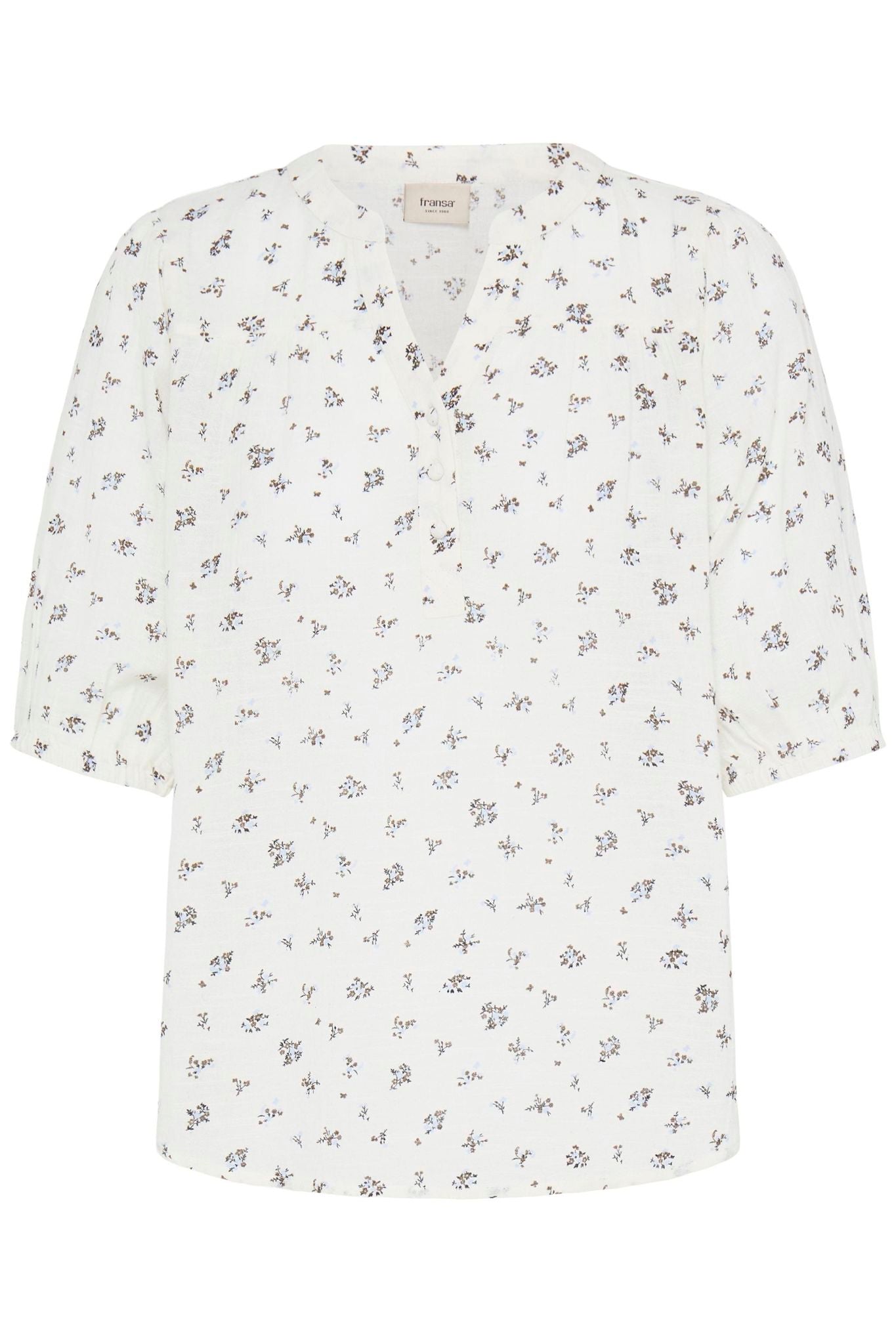 Frbobbi Blouse 1 Cream w Brown Blue Floral