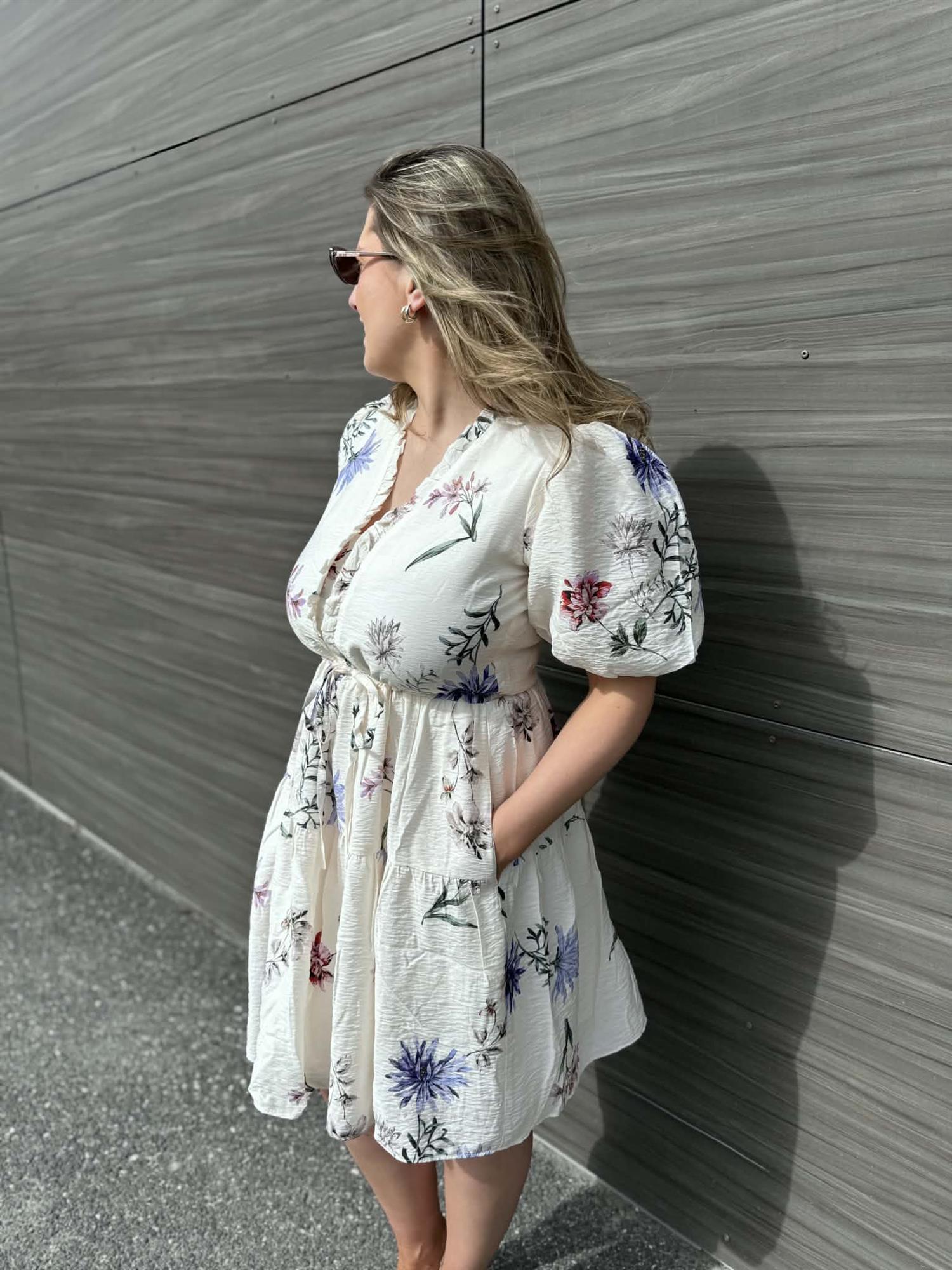Sandy Dress Cream Flower Print