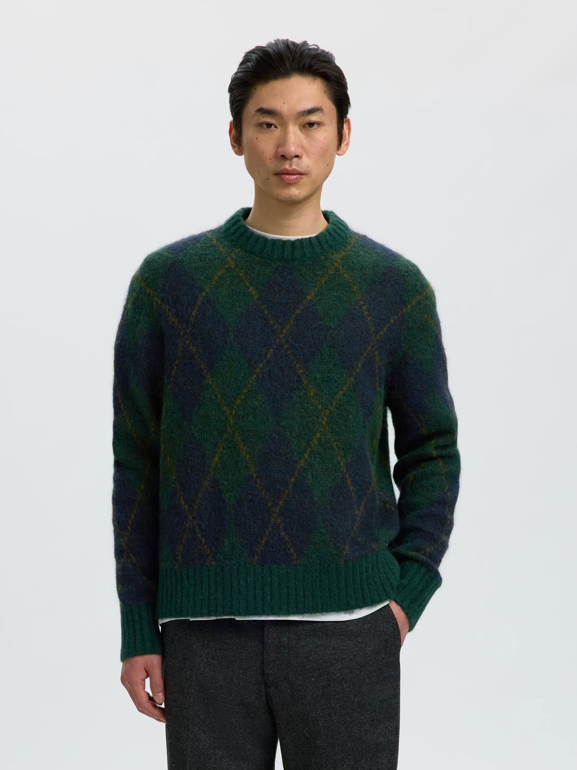 Slmrai Ls Knit Argyle Crew Neck Pine Grove Navy Blazer