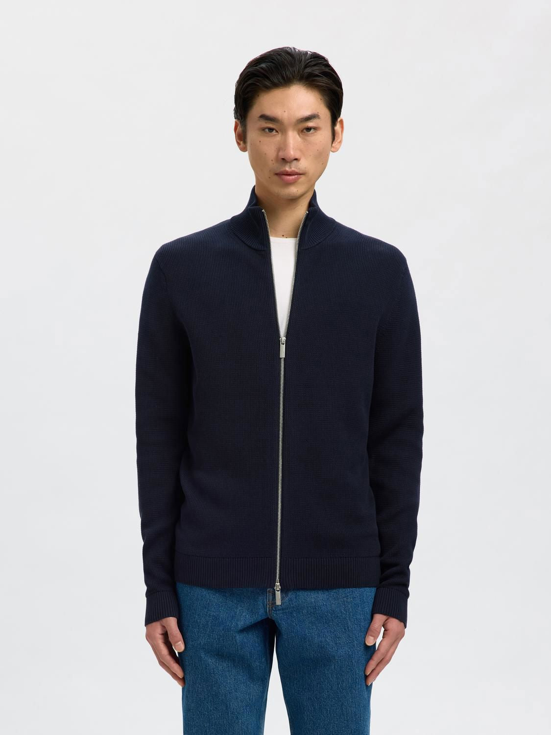 Slmdane Ls Knit Reg Struc Full Zip Sky Captain