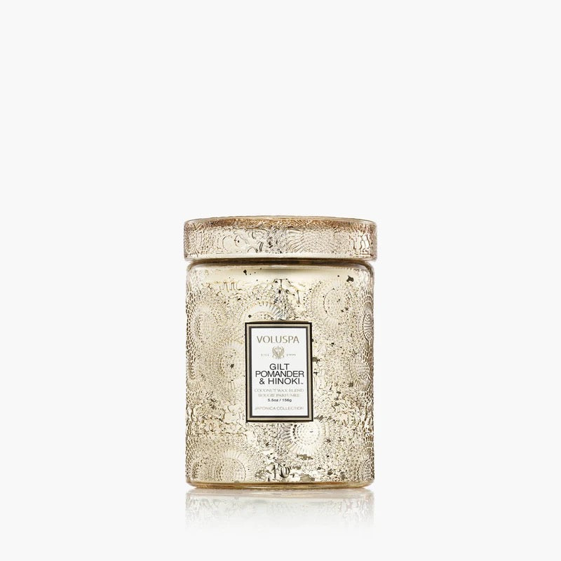 Gilt Pomander & Hinoki Mini Glass Jar Candle w.Lid