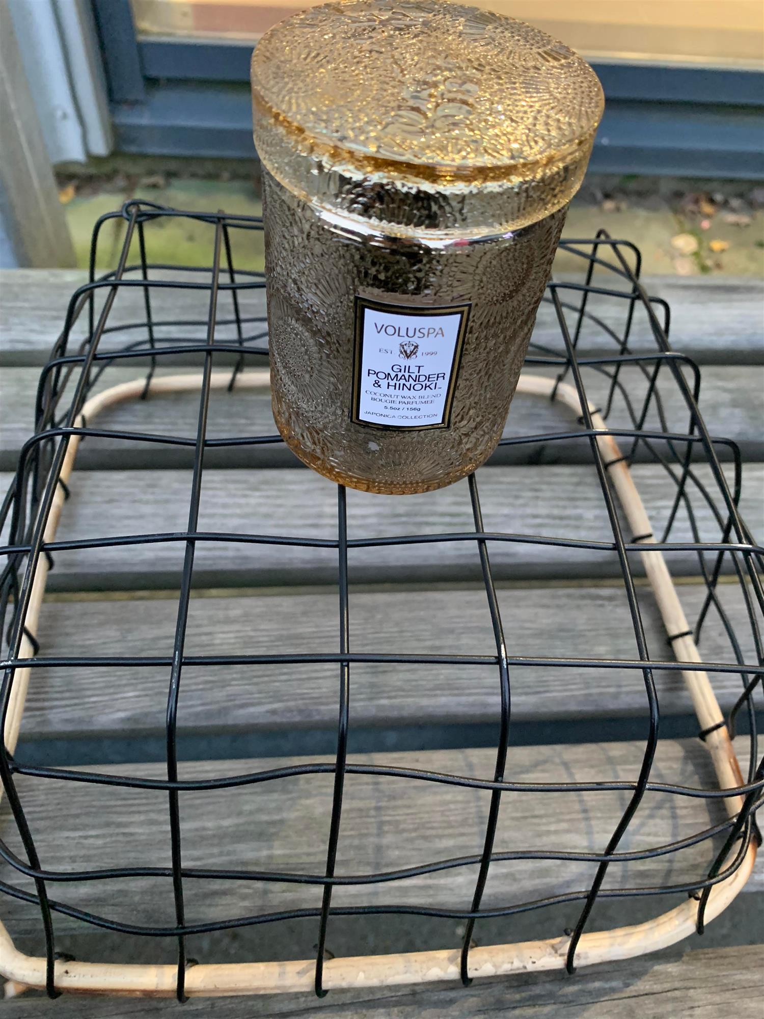 Mini Glass Jar w. lid Gilt Pomander & Hinoki