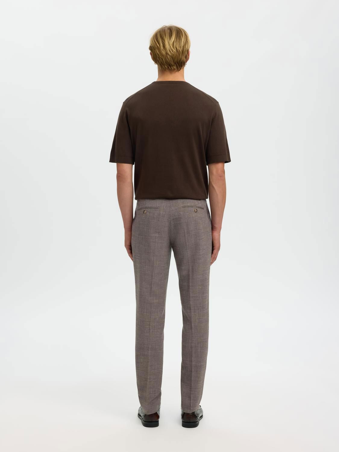Slmslim-Oasis Linen Trousers Dark Sand Melange