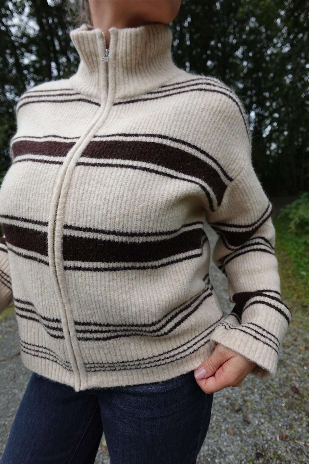 Camiriapw Pullover Off White w Brown Stripes