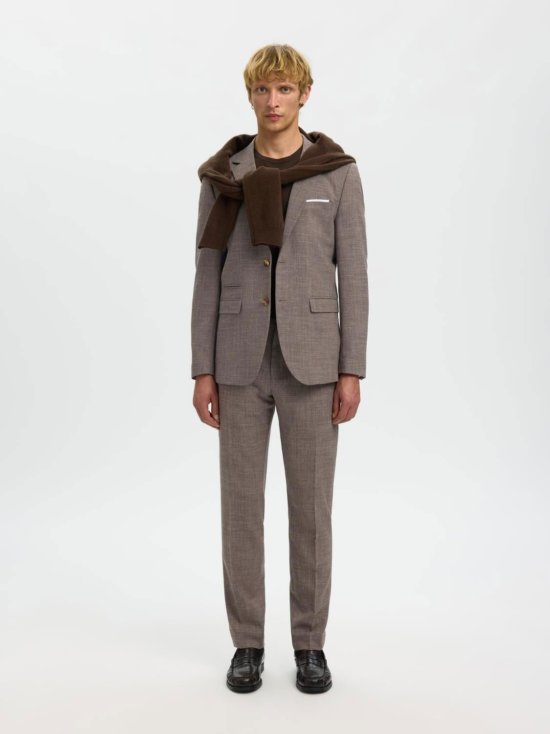 Slmslim-Oasis Linen Trousers Dark Sand Melange