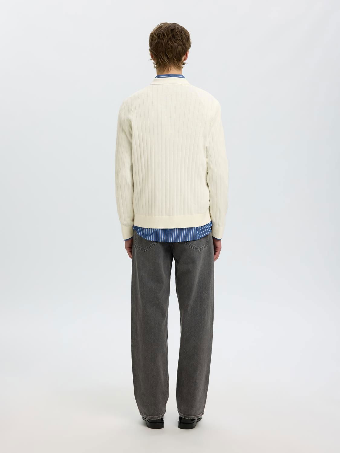 Slmtorino Ls Knit Rib Polo Egret
